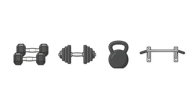 Flat icons set of four gym weights and kettlebell