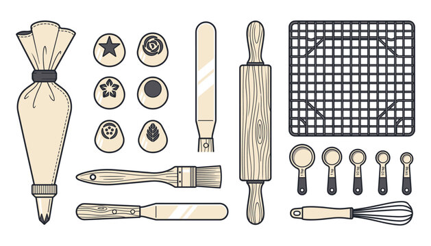 Baking tools and pastry decorating set vector illustration on transparent background.