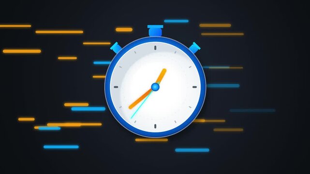 Modern stopwatch or timer icon with abstract motion lines, symbolizing speed, time management, and deadlines on a dark background efficiency concept
