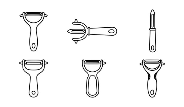 Vegetable peeler outline icon vector line art kitchen utensil collection
