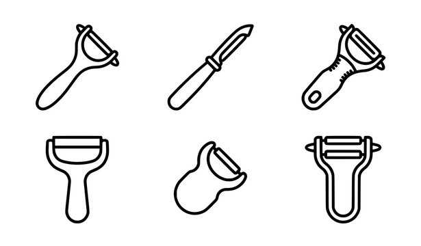 Peeler icon line art vector illustration kitchen utensil design set