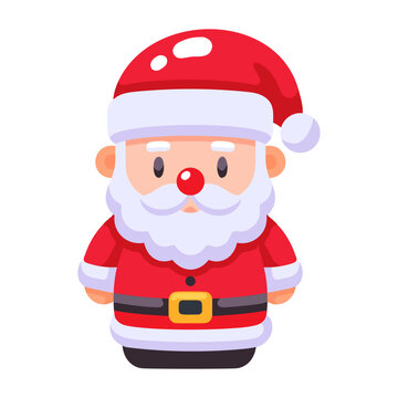Flat santa claus icon in bright festive colors, featuring rounded shapes, clean details, soft highlights, and an isolated seasonal design on white.
