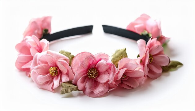 pink flowers headband on white background