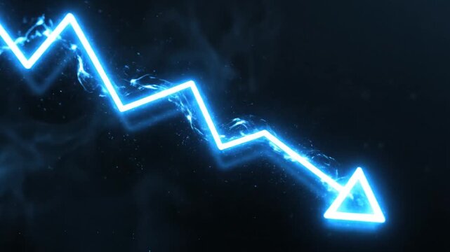 Dynamic bright blue glowing zig-zag line with particles on dark background