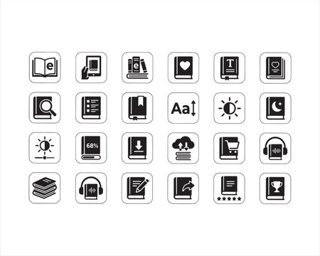 E-Book Icon Set Black Vector
