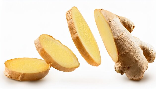 falling ginger slices ginger falling ginger falling food sliced ginger ginger root white background image