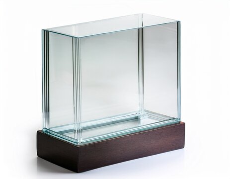 transparent acrylic display case with clear protective showcase box for retail exhibition and collectible presentation isolated on white background