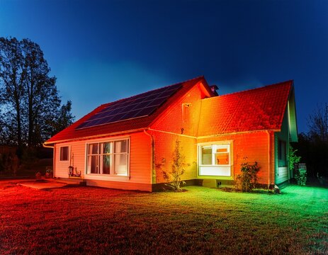 thermal image of house showing heat loss at night