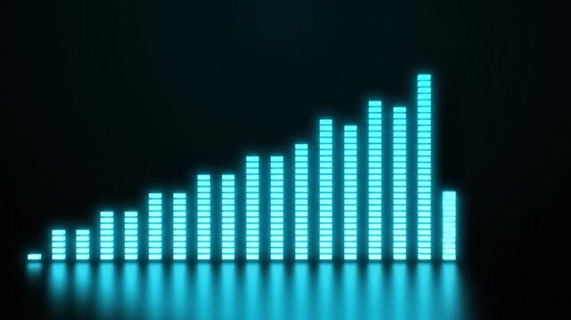 Glowing blue digital sound equalizer bars on dark background