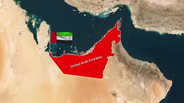 United Arab Emirates Map Zoom Animation into Dubai Highlighted 