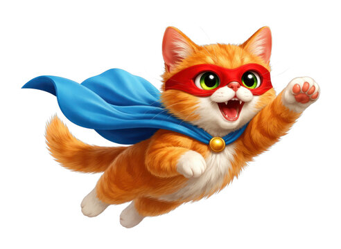 PNG Flying superhero cat in action.