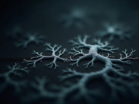Abstract branching structures on dark background with copy space