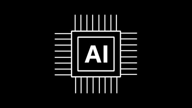 Artificial Intelligence AI Chip Icon Animation with Expanding Circuit Processor Lines Representing Machine Learning, Computing, Digital Technology, Automation, and Advanced AI Systems on a motion.