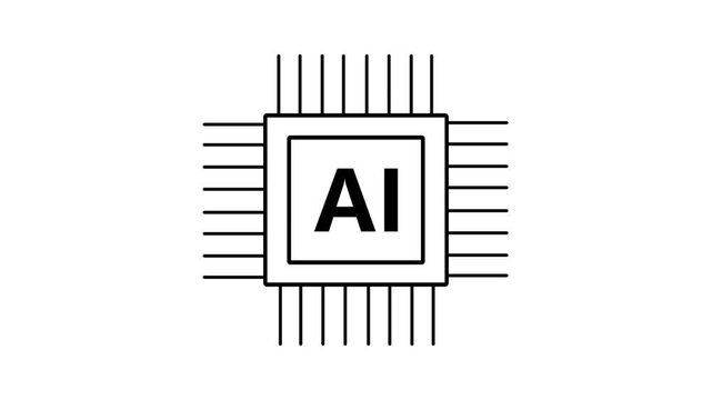 Artificial Intelligence AI Chip Icon Animation with Expanding Circuit Processor Lines Representing Machine Learning, Computing, Digital Technology, Automation, and Advanced AI