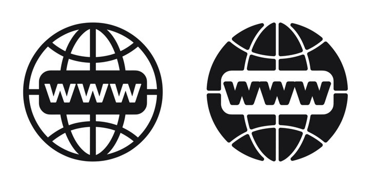 World Wide Web Icons. Two iconic representations of the World Wide Web, displaying www within a globe design, symbolizing global connectivity and the internet.