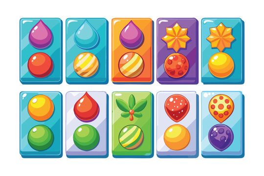 Colorful matching game cards with planets and decorative elements
