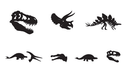 Dinosaur skeletons and silhouettes collection for paleontology theme. © Nuruzzaman