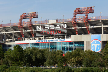Fototapeta premium Nashville, Tennessee, USA - Aug 20, 2026: Nissan Stadium in Nashville, TN on August 15th, 2026. Nissan Stadium is the home stadium of the Titans of the National Football League.
