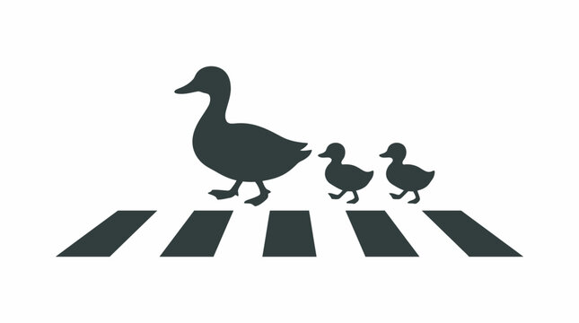 Duck family crossing a street on a zebra pedestrian pathway silhouette icon representing safe animal wildlife passage in urban traffic zones
