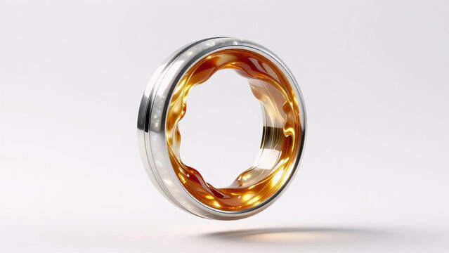 Autumn cloud network node: floating optic glass torus with glowing liquid caramel plasma ring