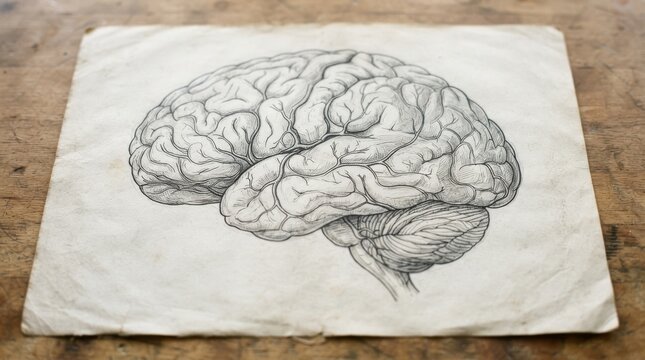 Vintage anatomical drawing of human brain on old paper