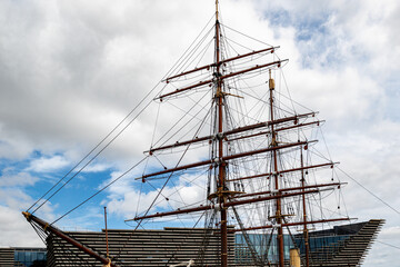 Sailing Ship Mast Against Cloudy Sky in Dundee, Scotland, UK. © iSky Media