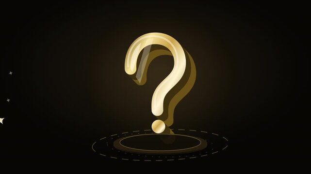 Golden question mark symbol standing on a dark surface lit by a warm glow from behind