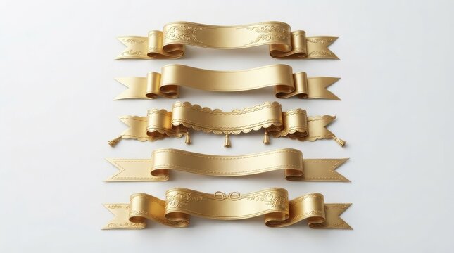 Set of gold ribbons, banners and scrolls with decorative elements