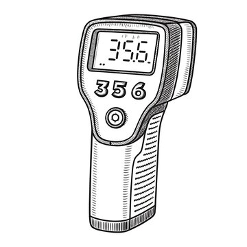 Handheld infrared thermometer showing 35.6 temperature reading