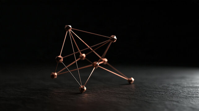 Geometric Copper Molecule Structure Representing Network Connection