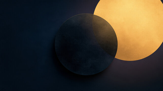 Abstract Solar Eclipse with Glowing Golden Sun and Shadow