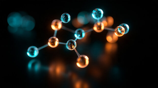 Molecular Structure Model Glowing on Dark Background
