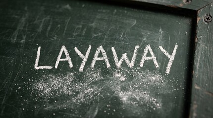 Fototapeta premium Handwritten Layaway Text on a Dusty Vintage Chalkboard Representing a Traditional Payment Plan for Purchasing Expensive Goods Over Time
