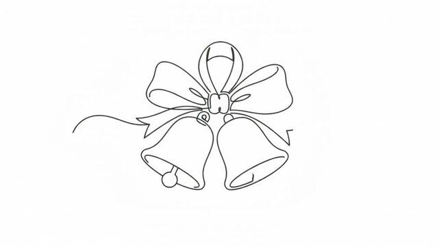 Continuous line of christmas bells with ribbon bow animation on white background, single line