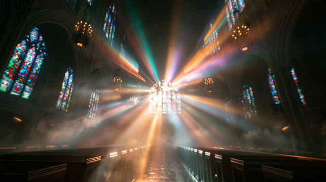 Divine Light Rays Shining Through Cathedral Stained Glass