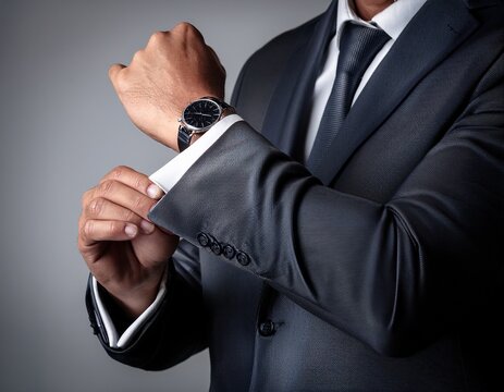 close up of adjusting suit cuff symbolizing professionalism and attention to detail in business attire
