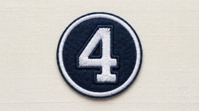Number four embroidered circle patch on fabric texture
