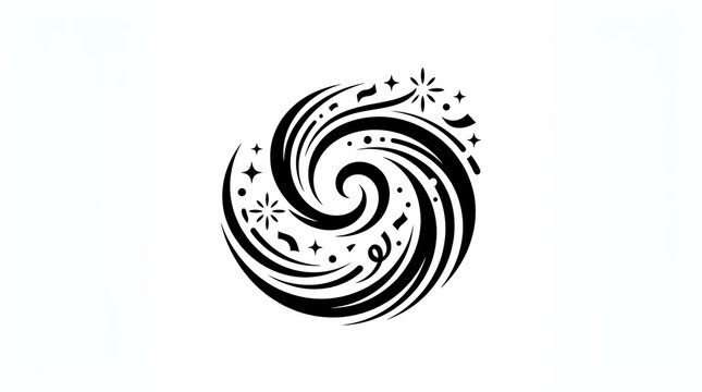 Black festive swirl design on a white background decorative spiral element