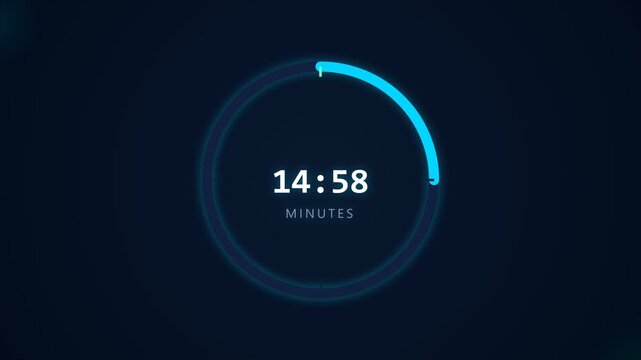Digital neon blue 30 minute timer countdown with circular bars