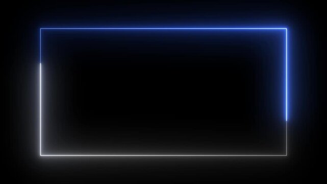 Neon glowing rectangular frame with moving light border, abstract cyberpunk overlay for digital rectangle