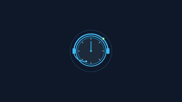 Animated Customer Support Headset Icon with Rotating Clock Hand and Live Status Dot on Dark Background