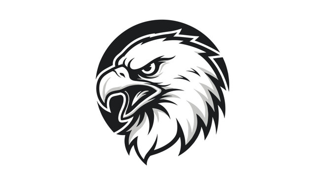 Fierce bald eagle head mascot logo inside a circular black and white frame representing strength and freedom.