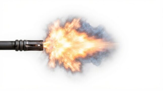 Muzzle flash and smoke from rifle barrel firing