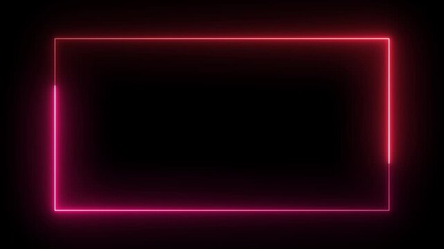 Neon pink glowing rectangular frame border with smooth light animation on black background rectangle