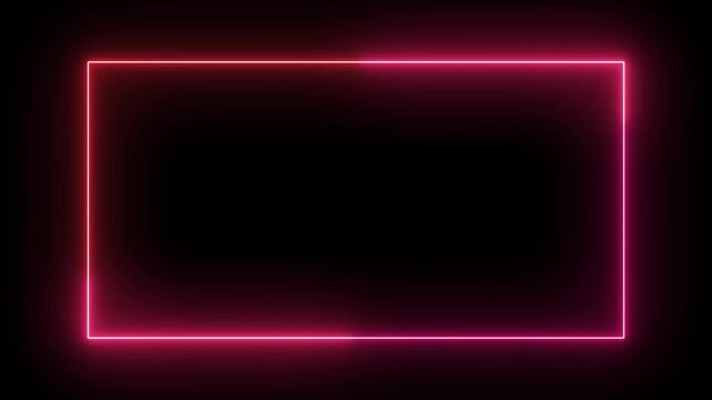 Neon pink glowing rectangular frame border with soft light effect on black background, rectangle