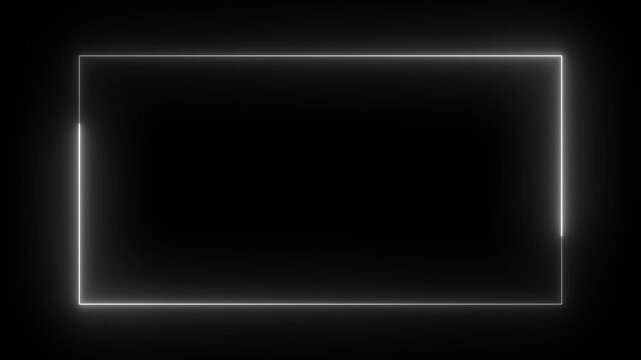 Minimalist white neon glowing rectangular frame border with smooth motion loop rectangle