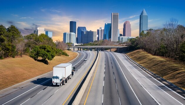 truck changing lanes on a freeway in atlanta georgia