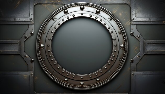 metallic round frame with rivets and scratches is waiting for your message