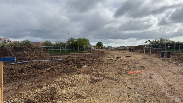 Construction Site with Excavated Ground at Barratt Homes, Boroughbridge, UK.