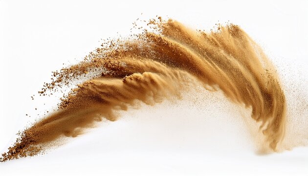 golden sand explosion isolated on white background abstract sand cloud fly wave in the air